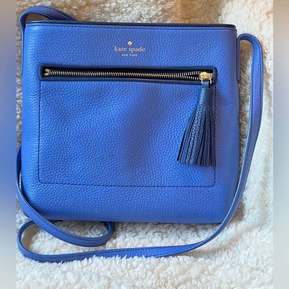 Blue pebbled leather Kate Spade crossbody purse